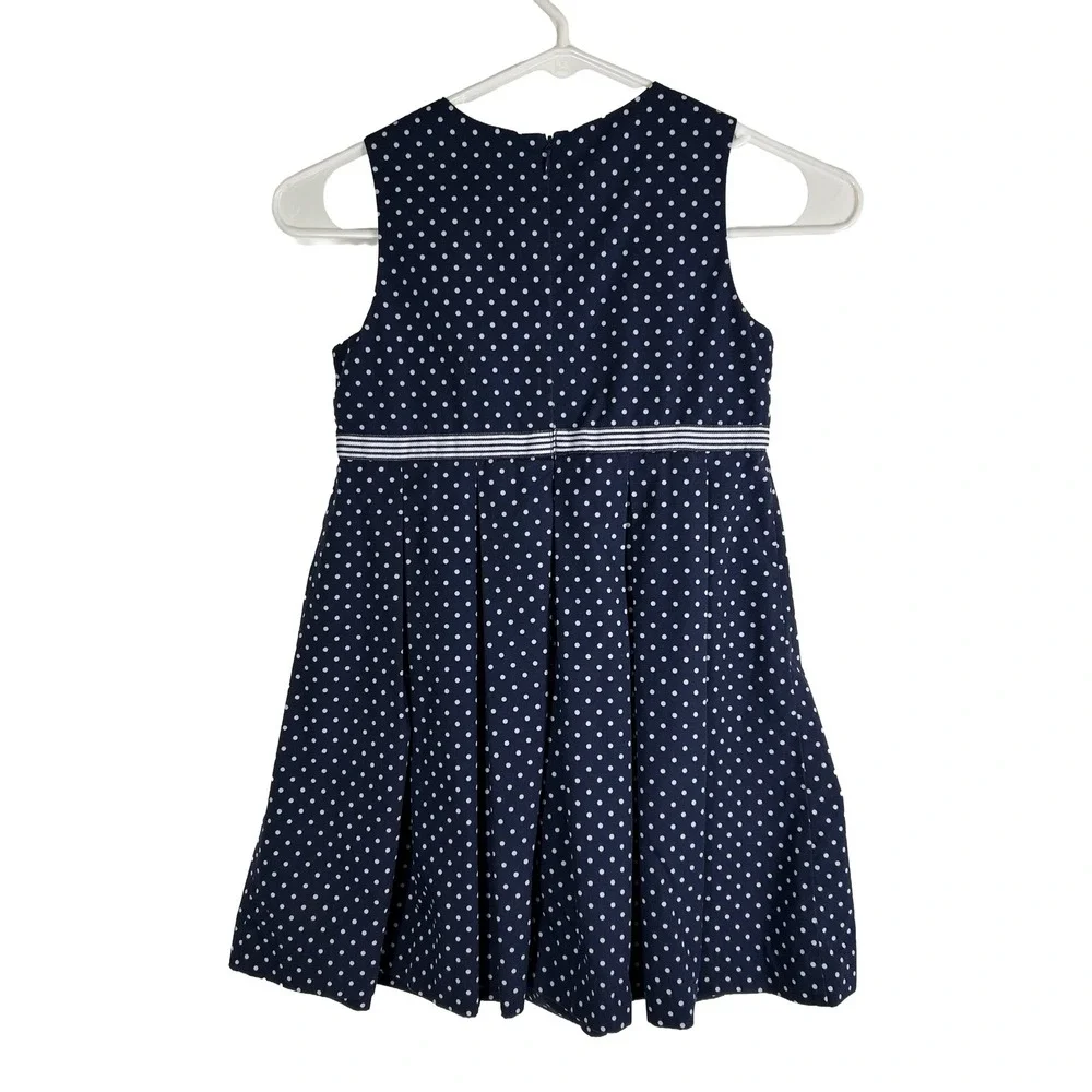 Gymboree Girls‎ Navy Blue White Polka Dot Pleated Sleeveless Dress Size 7